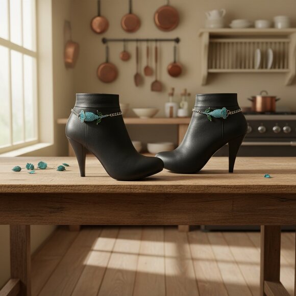 NEW Women Silver Metal Chain Boot Bracelet Shoe Anklet Sky Blue Flower Charm SET - Picture 14 of 17